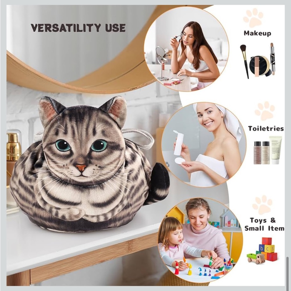 Cat Drawstring Makeup Bag - Picture 5 of 8